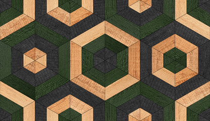 Seamless wooden texture with mosaic hexagonal pattern. 