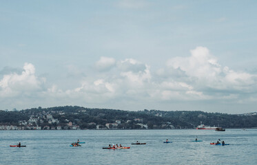 canoe on the sea. people canoeing