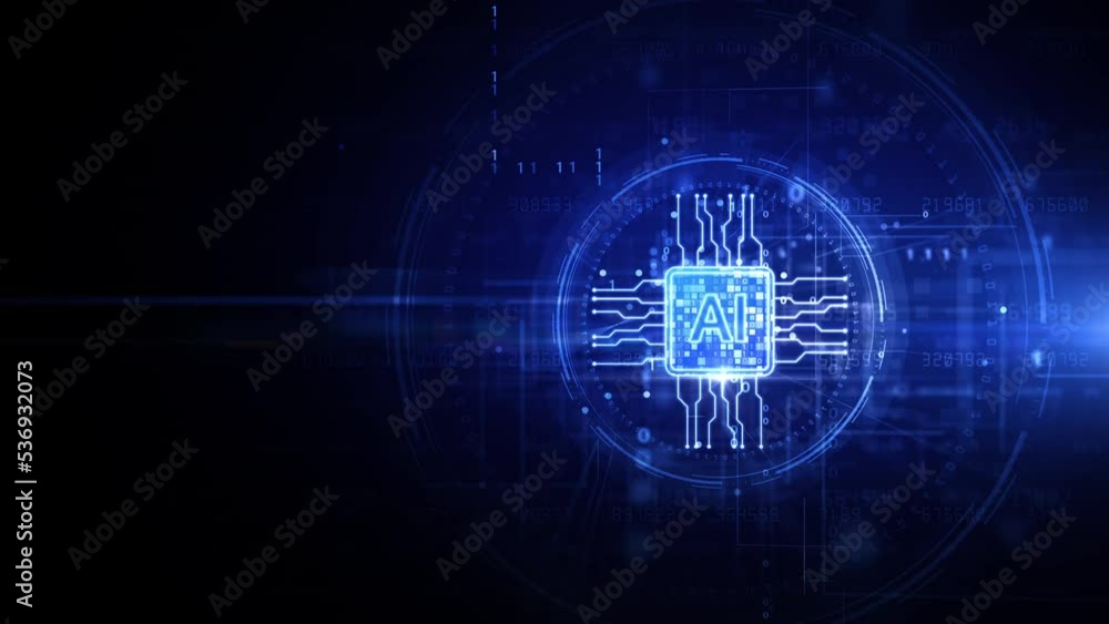 Poster blue ai learning and artificial intelligence concept of digital robotic devices, technology digital 