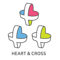 Tree cross with heart shapes, a heart in lined cross