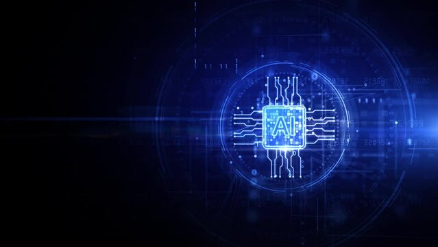 Blue AI Learning and Artificial Intelligence Concept of Digital Robotic Devices, Technology Digital Data and Futuristic Technology Abstract Background