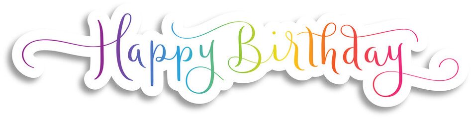 HAPPY BIRTHDAY colorful brush lettering sticker on transparent background