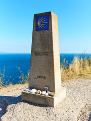 stone milestone for pilgrims, located in Galicia, indicating that it is km 0