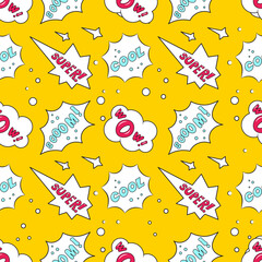 Seamless pattern with Super and Sale Bubble speech on yellow background