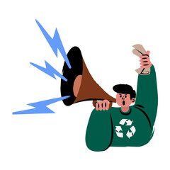 Eco activist with megaphone vector illustration