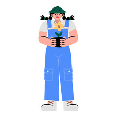 Girl holding flower pot vector illustration