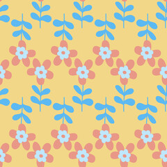 Seamless pattern flower on yellow background, hand drawn cute flower chamomile daisy