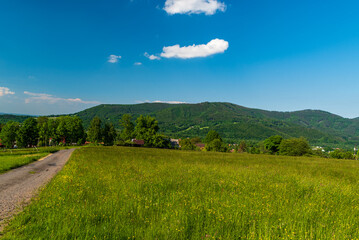 Moravskoslezske Beskydy mountains from road above Prazmo village in Czech republic