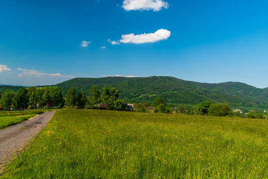 Moravskoslezske Beskydy mountains from road above Prazmo village in Czech republic