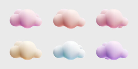 3d cloud collorfull cartoon style collection set. cream purple blue pink pastel