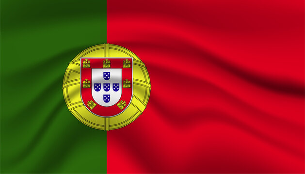 Close up Portugal national flag waving realistic vector illustration