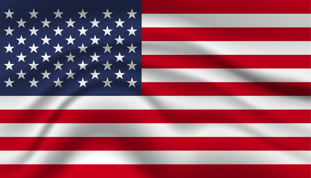 Close up United States national flag waving realistic vector illustration