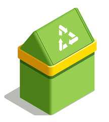 Green isometric recycle bin. Vector illustration