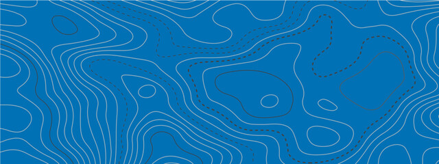 The stylized colorful blue and white wavy abstract topographic map contour, lines Pattern background. Topographic map and landscape terrain texture grid. Wavy banner and color geometric form. 
