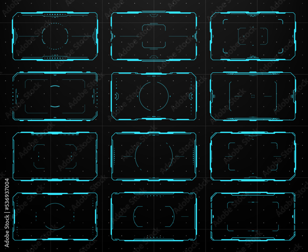 Poster hud aim control target frames. ui interface, electronic military viewfinder, game ui gun crosshair d