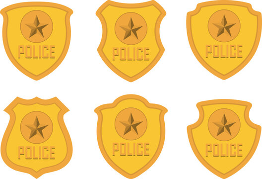 Gold Police Badge Set Isolated On White Background