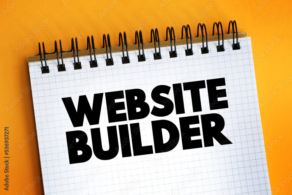 Aufkleber website builder text on notepad, concept background