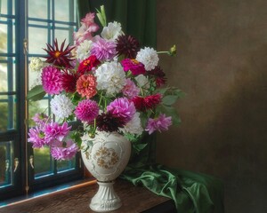 Still life with mixed bouquet of autumn flowers