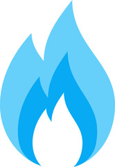 Gas burner with fire, blue flame icon. Symbol hob on gas stove. Fire for cooking and warm. Vector flat illustration
