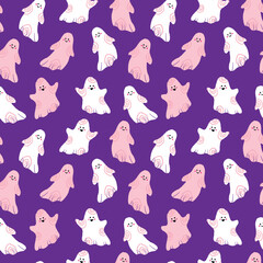 Cute ghosts Halloween vector pattern design illustration