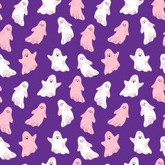 Cute ghosts Halloween vector pattern design illustration
