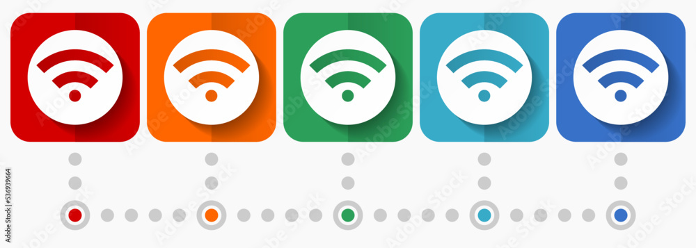 Poster wireless vector icons, infographic template, set of flat design symbols in 5 color options