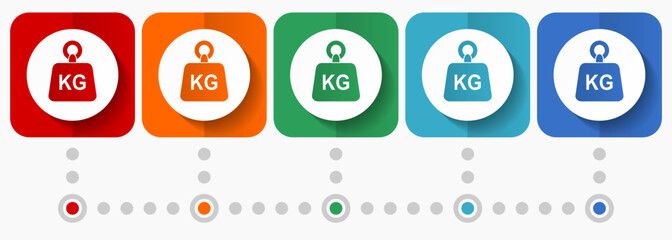 Weight, kg, kilogram vector icons, infographic template, set of flat design symbols in 5 color options