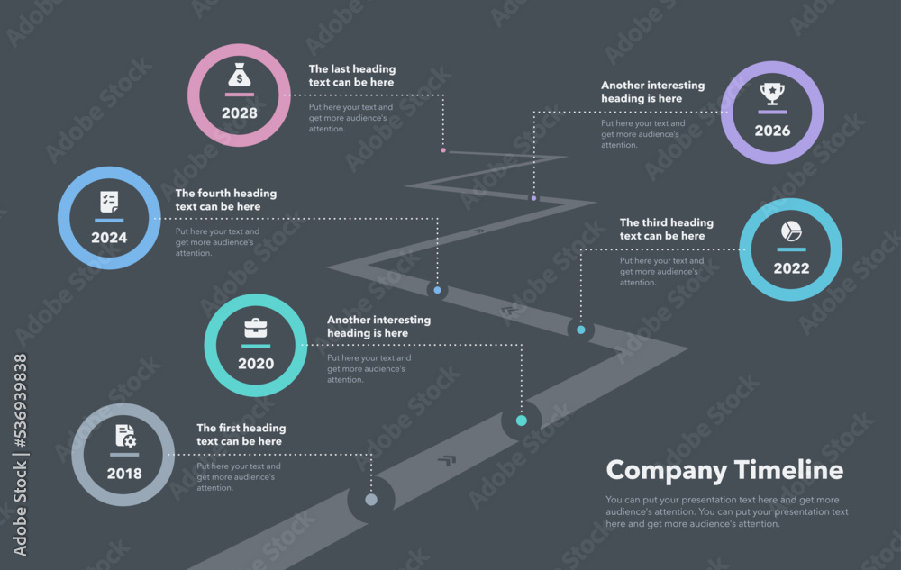 Poster business infographic for a road map timeline - dark version. easy to use for your website or present