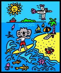 Obraz premium Koala Surfing