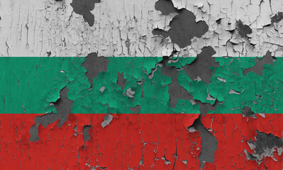 3D Flag of Bulgaria on an old stone wall background.