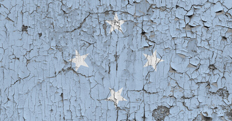 3D Flag of Federated States of Micronesia on an old stone wall background.