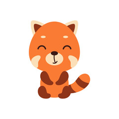 Cute little sitting red panda on white background. Cartoon animal character for kids t-shirt, nursery decoration, baby shower, greeting card, house interior. Vector stock illustration