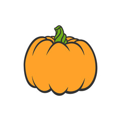 Orange pumpkin icon. Cartoon gourd illustration. Traditional October food
