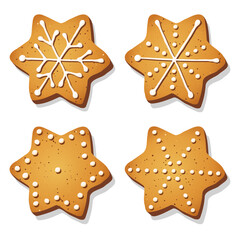 Set of Christmas gingerbread cookies in shape of star isolated on white background. Sweet holiday vector illustration. Eps 10