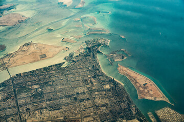 aerial view of Abu Dhabi downtown with Lulu Island and Marina, Abu Dhabi is the capital of the Emirate of Abu Dhabi 