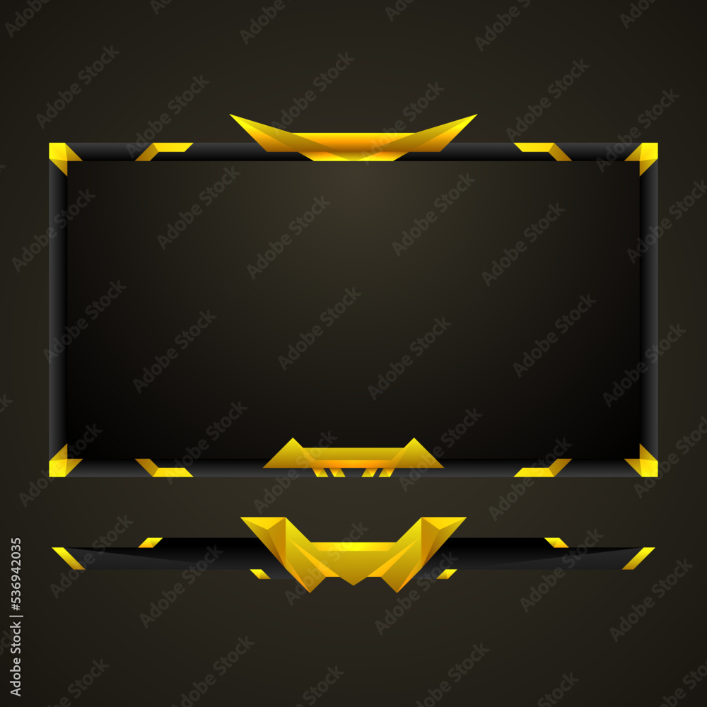 Poster fantasy game interface live stream overlay border frame in gold and black. abstract modern facecam p