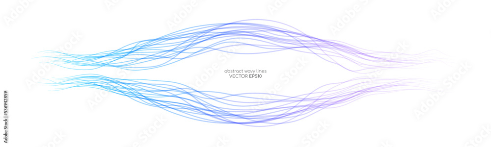 Poster abstract vector wave lines colorful gradient blue purple isolated on white background with space for