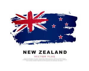 Obraz na płótnie Canvas Flag of New Zealand. Blue, red and white hand-drawn brush strokes. Vector illustration isolated on white background.