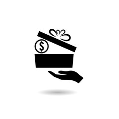 Benefits gift icon logo with shadow
