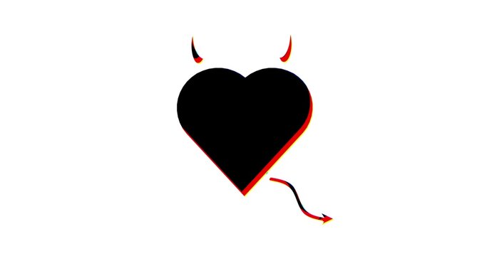 Heart with devil horns and tail isolated on white background, love devil. Valentine's Day concept	