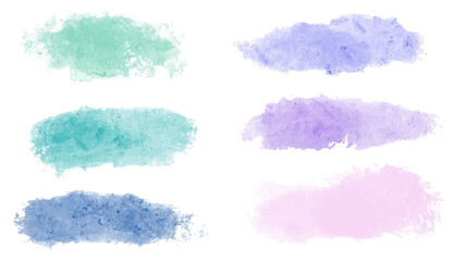 Set of pastel colorful watercolor brush isolate on white, vector.