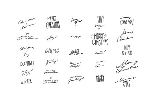 Hand drawn vector abstract graphic Merry Christmas and Happy new year illustration greeting handwritten lettering phases.Merry Christmas lettering card design background.Winter holiday art concept.