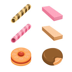 Fototapeta na wymiar Cookies and wafer roll collection set illustration vector 
