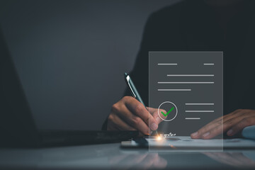 Electronic signature business concept. Manager is electronic sign an agreement, business investment...