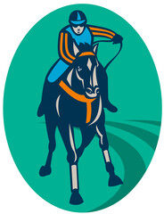Horse and jockey racing race track