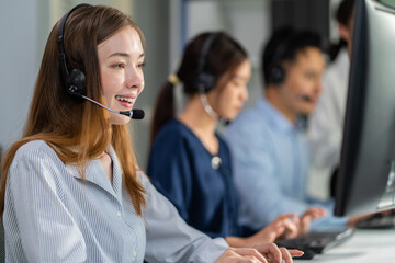 Group of business man and woman call center work in office corporate. 