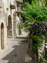 Fototapeta na wymiar View of ancient Limone sul Garda's village, Garda's lake Italy