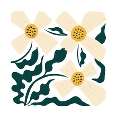 Floral abstract elements. Botanical composition. Modern trendy Matisse minimal style. Floral poster, invite. Vector arrangements for greeting card or invitation design