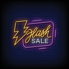 Neon Sign flash sale with Brick Wall Background vector