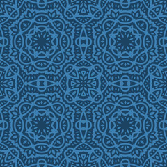 Art with blue tribal floral tile pattern